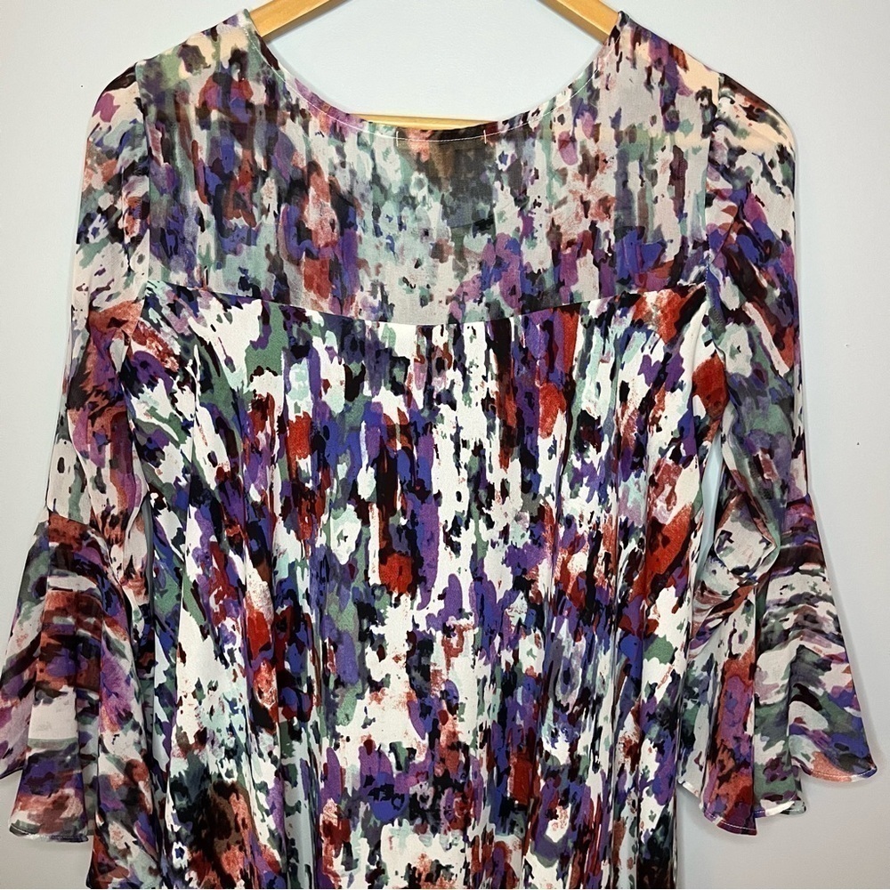 Anthropologie Paper Crown Endora Half Length Bell Sleeve Abstract Mini Dress S - Picture 13 of 16